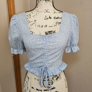 Floral Smocked Waist Peplum Blouse - Medium